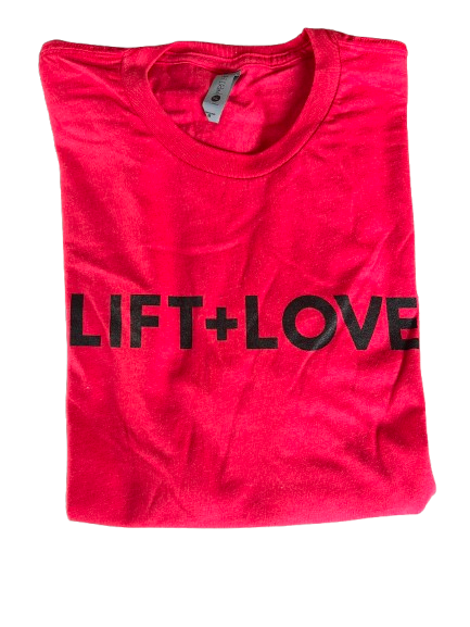Lift + Love Block Logo Shirt-Cherry Red