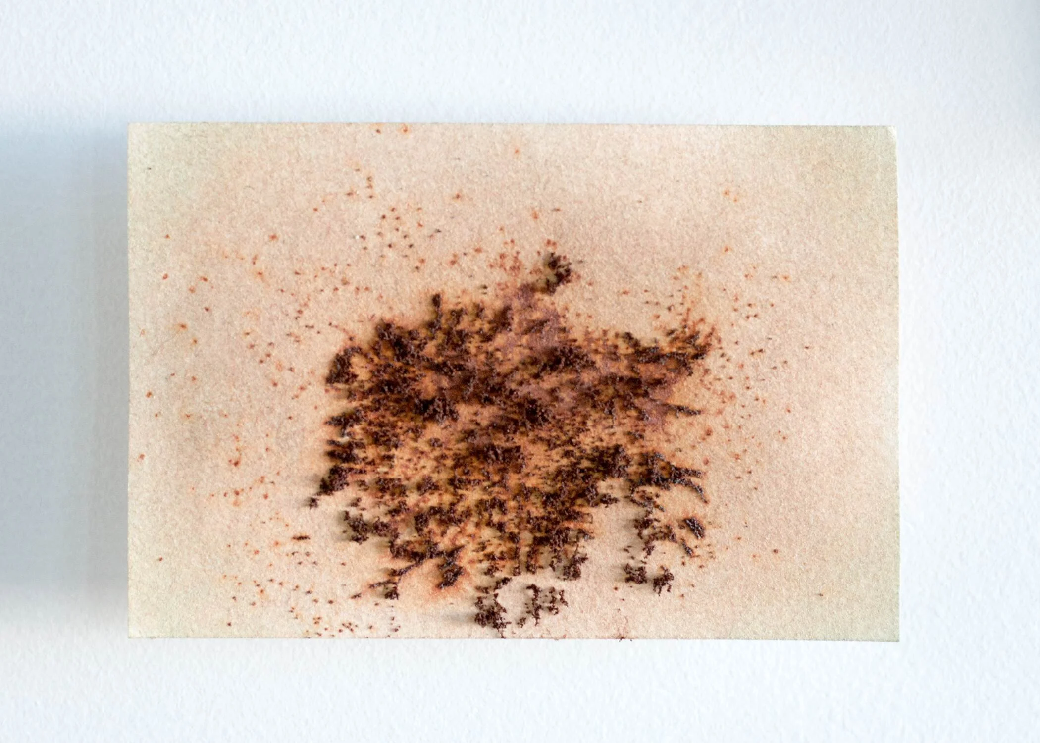   SDY-MF Collapse , 2017. Rust and corrosion on paper. 4” x 6” 
