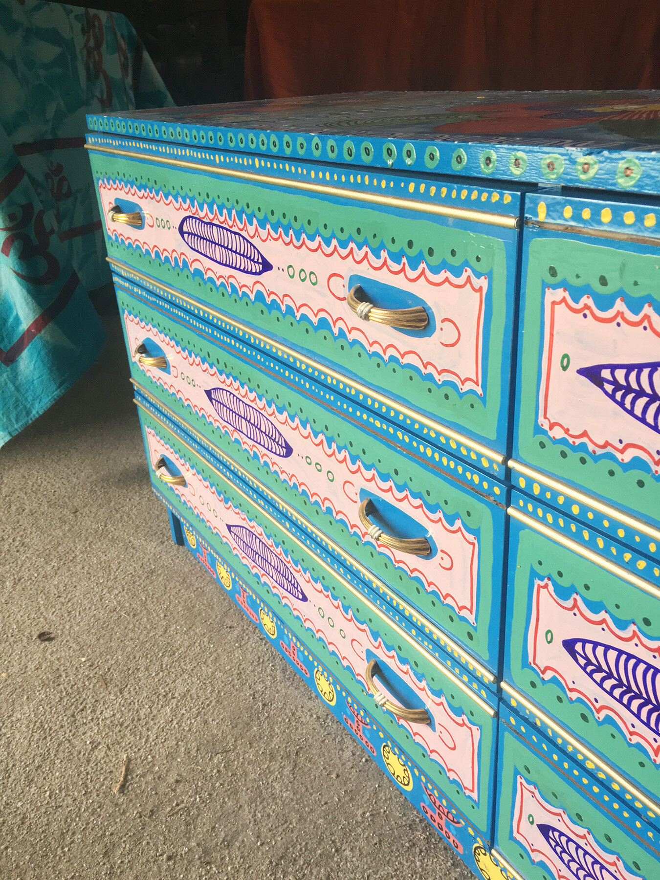 Detail of hand-painted wooden furniture by Taylor Meagher