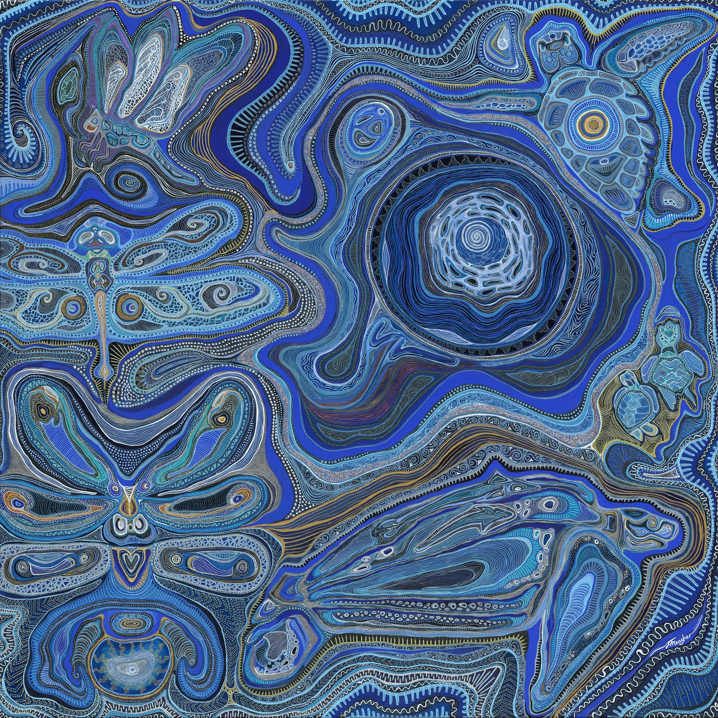 Star Water, commissioned acrylic painting by Australian artist Taylor Meagher featuring flowing blue water forms and ocean symbolism