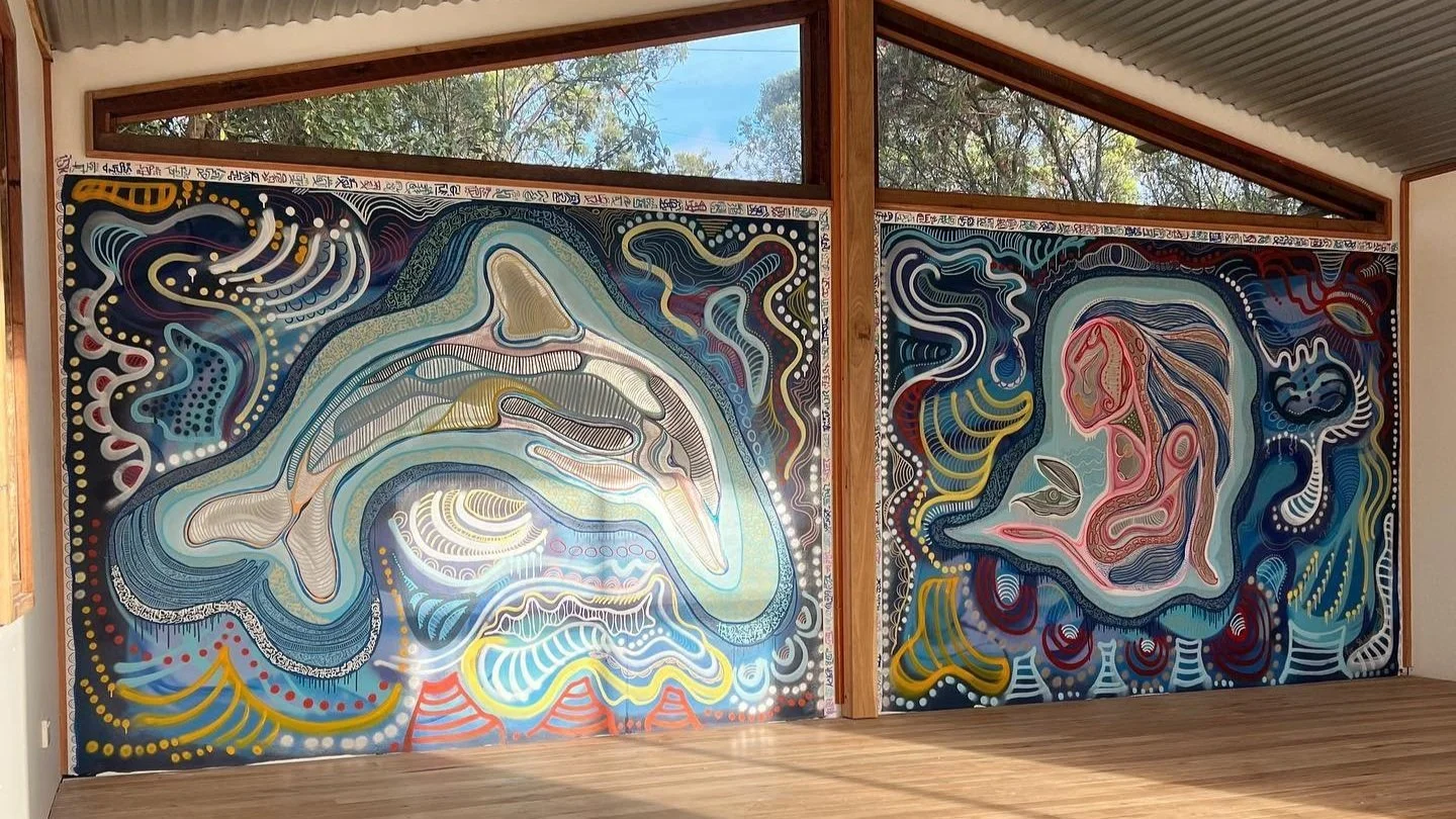 Seahorse Goddess and Dolphin mural by Australian artist Taylor Meagher