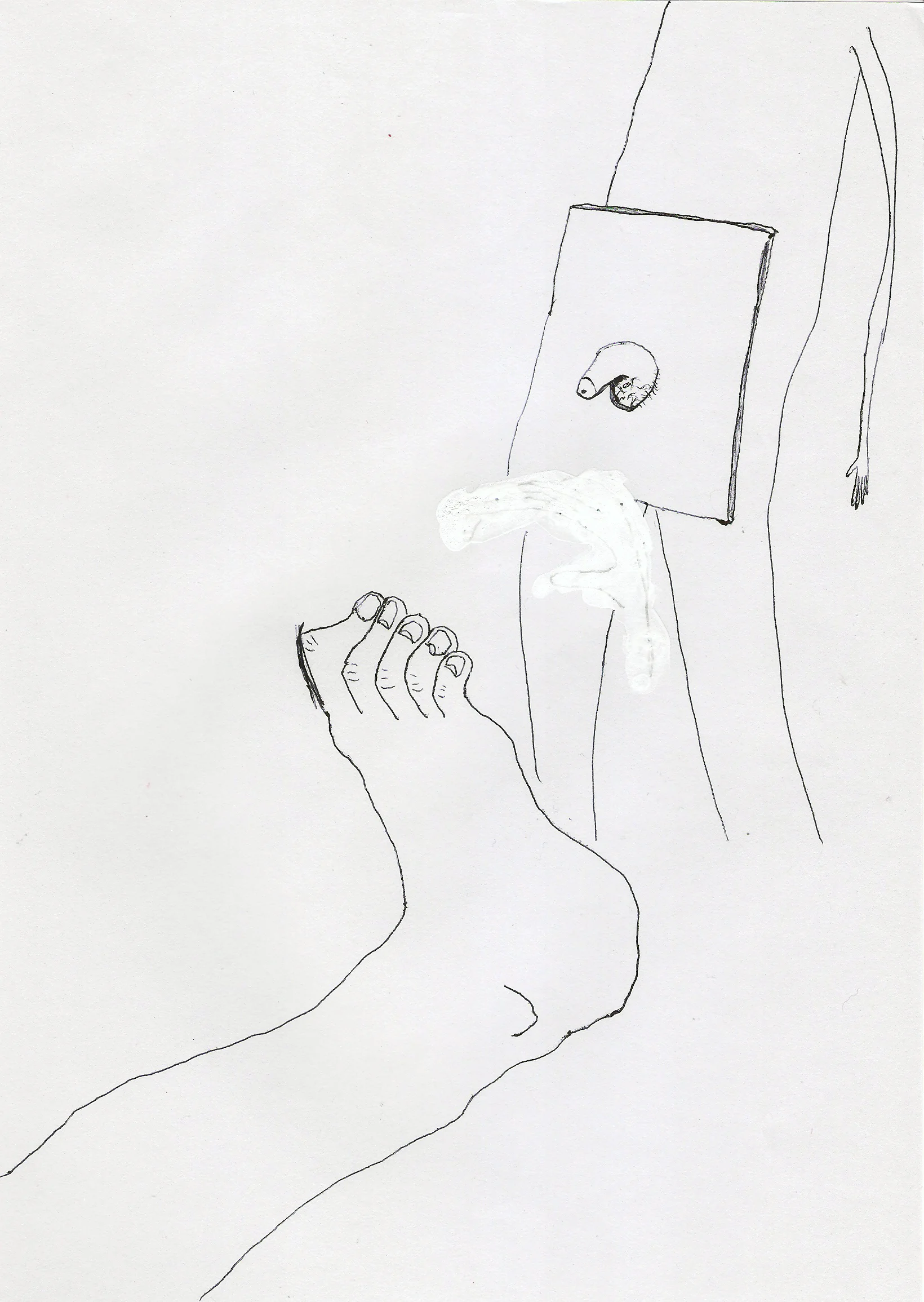 Foot and Penis with Board, biro and tip ex on paper, 2012.jpg