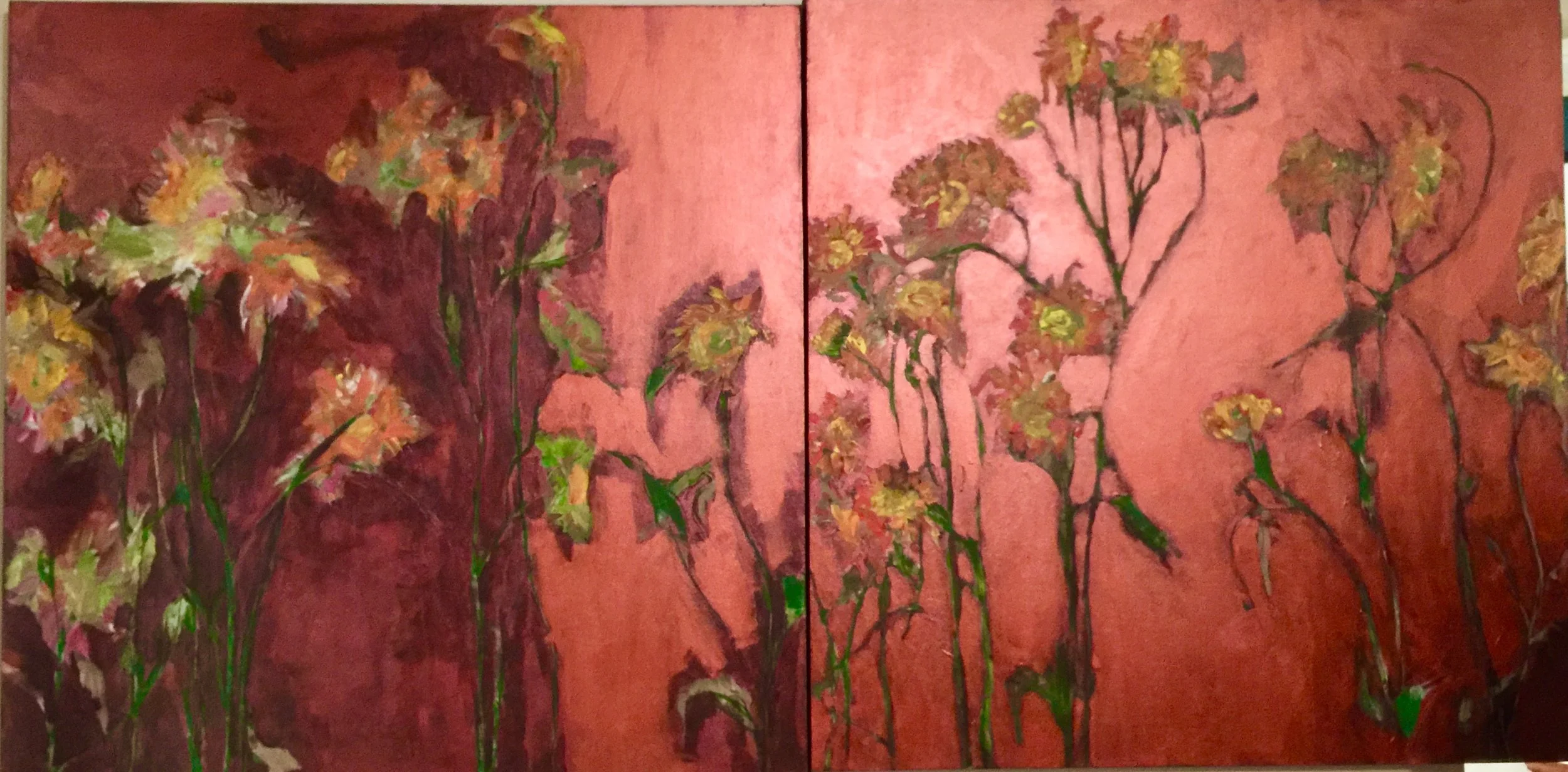 Sunflowers on copper (diptych)