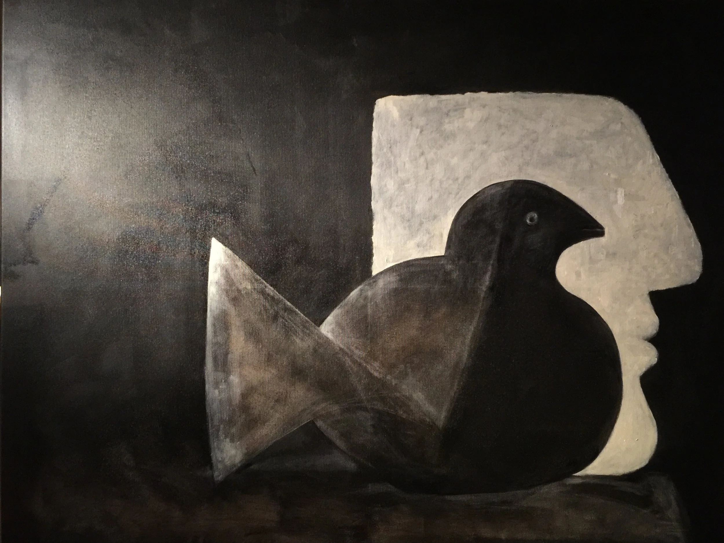 After Picasso's two (sculptures in studio, artist compositional study from published images)