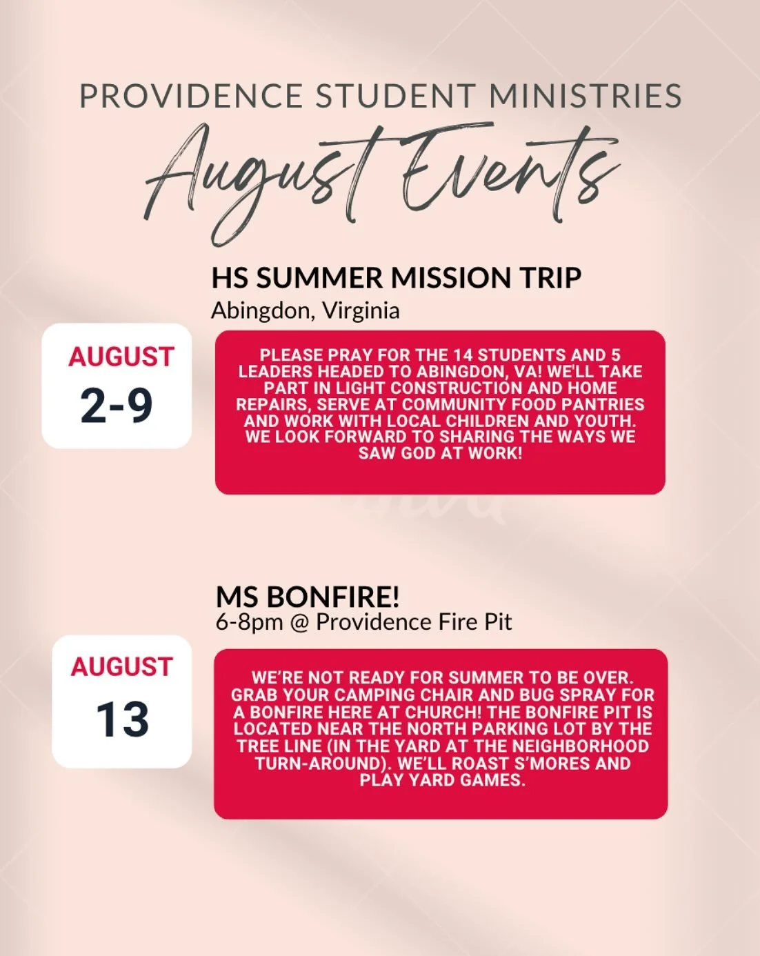 Cannot believe we’re in August already!
Come hang out with us for the last of our summer events before fall kick-off!