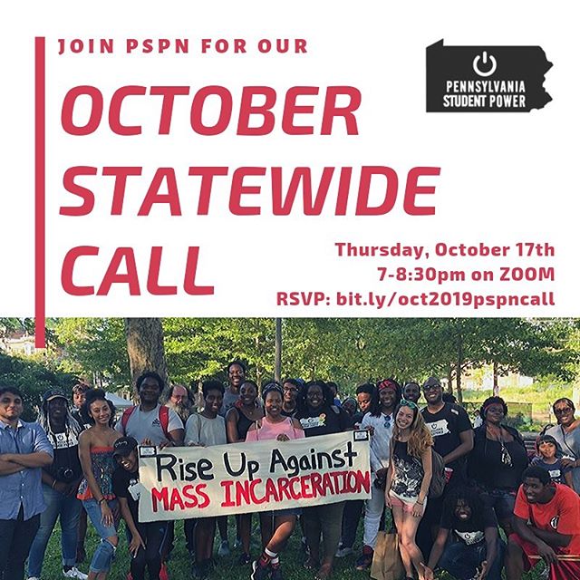 JOIN US! We&rsquo;ll be having our October Statewide Call this Thursday, October 17th, 7-8:30pm! 
We'll be talking about what PSPN's been up to over the summer, the upcoming election, how to stay up-to-date on our campaigns, and other new plans being