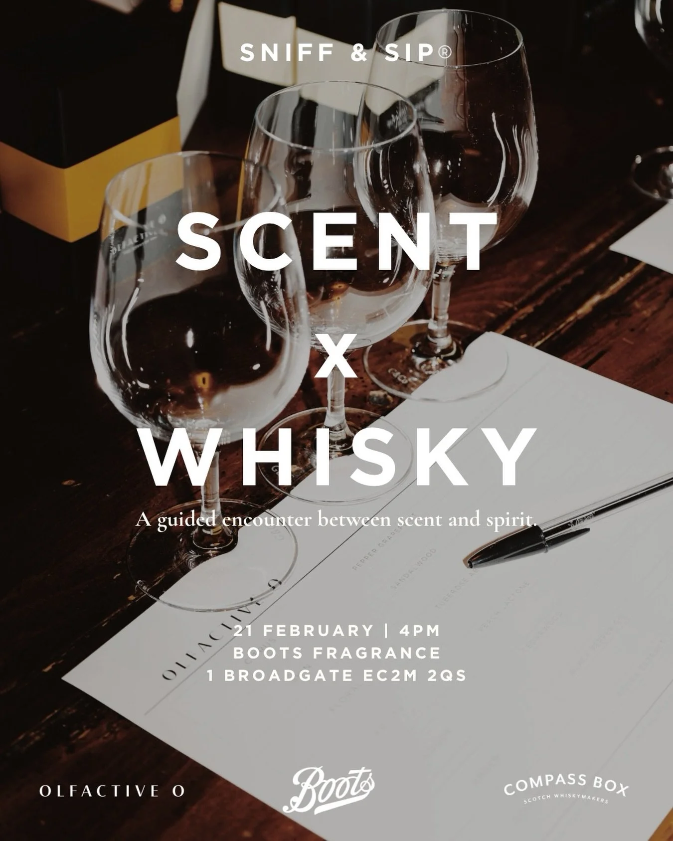 Scent changes how you taste. Taste changes how you smell💫 

We&rsquo;re back after our sold-out December Sniff &amp; Sip&reg;. Join us at Boots for an immersive scent and whisky pairing with the makers at Compass Box. If you&rsquo;re a perfume lover