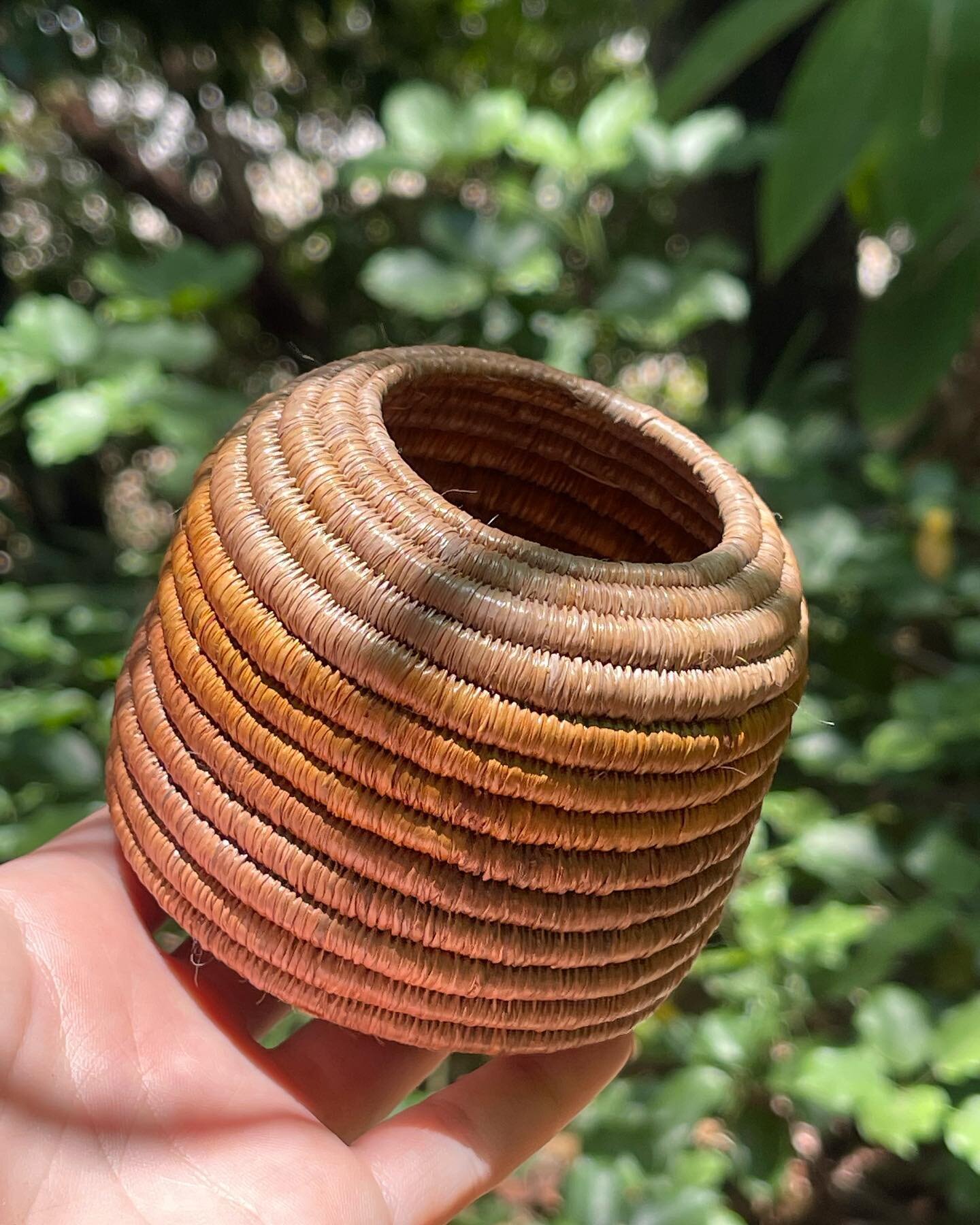 Finished this small woven journey over the last two weeks or so. This basket was woven with some Chunga fibres that I dyed previously for my last basket which I made with a spectrum of green 10 colours all dyed here together with the guidance and sha