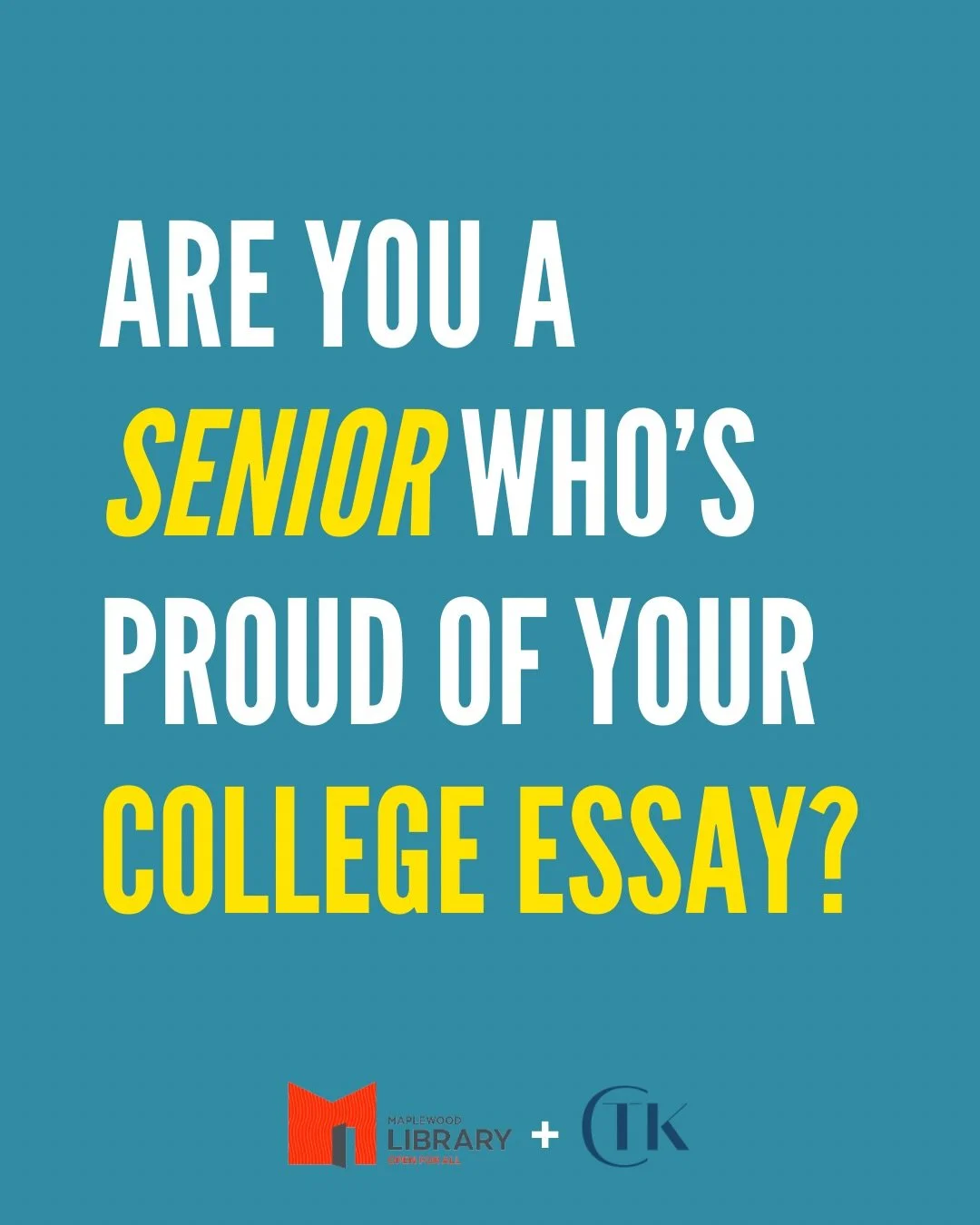 Our annual Story Slam is right around the corner. We are looking for seniors who would like to share their essays to submit them for consideration. This event is free and is open to the public on Thursday June 4 at 6pm at Maplewood Memorial Library. 
