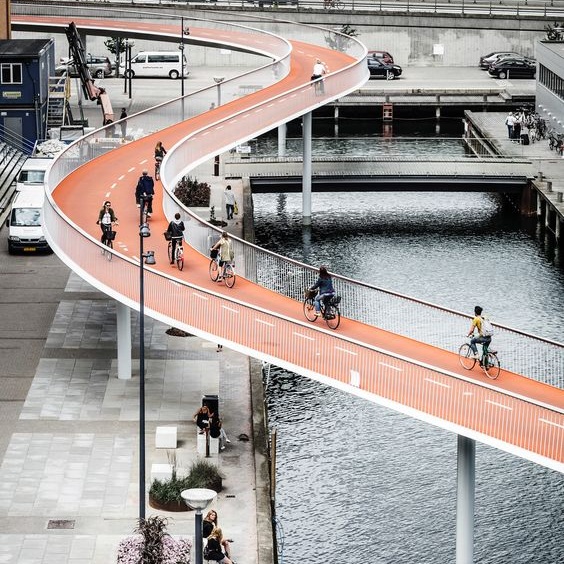 Sustainability article. Image of bike bridge in Copenhagen