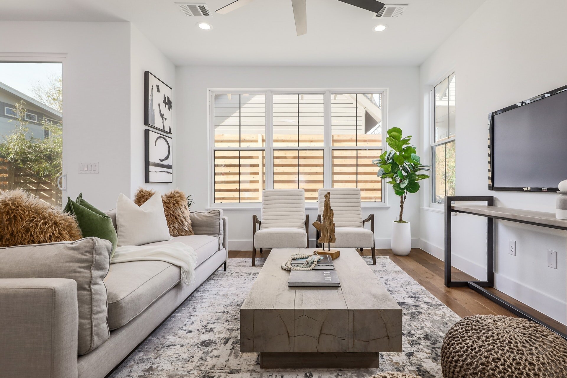 Living room with large bright windows