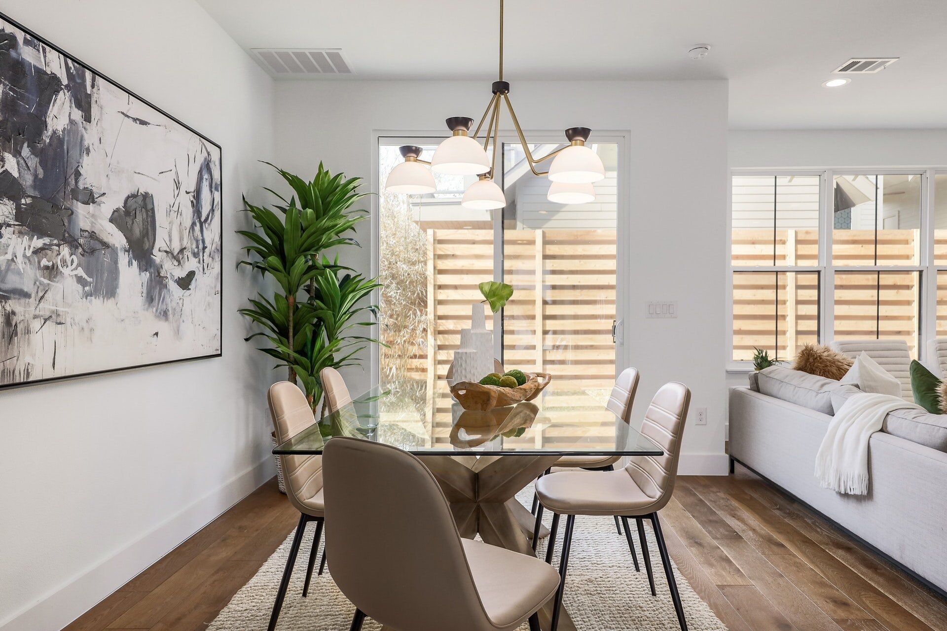 Dining area with sliding glass doors