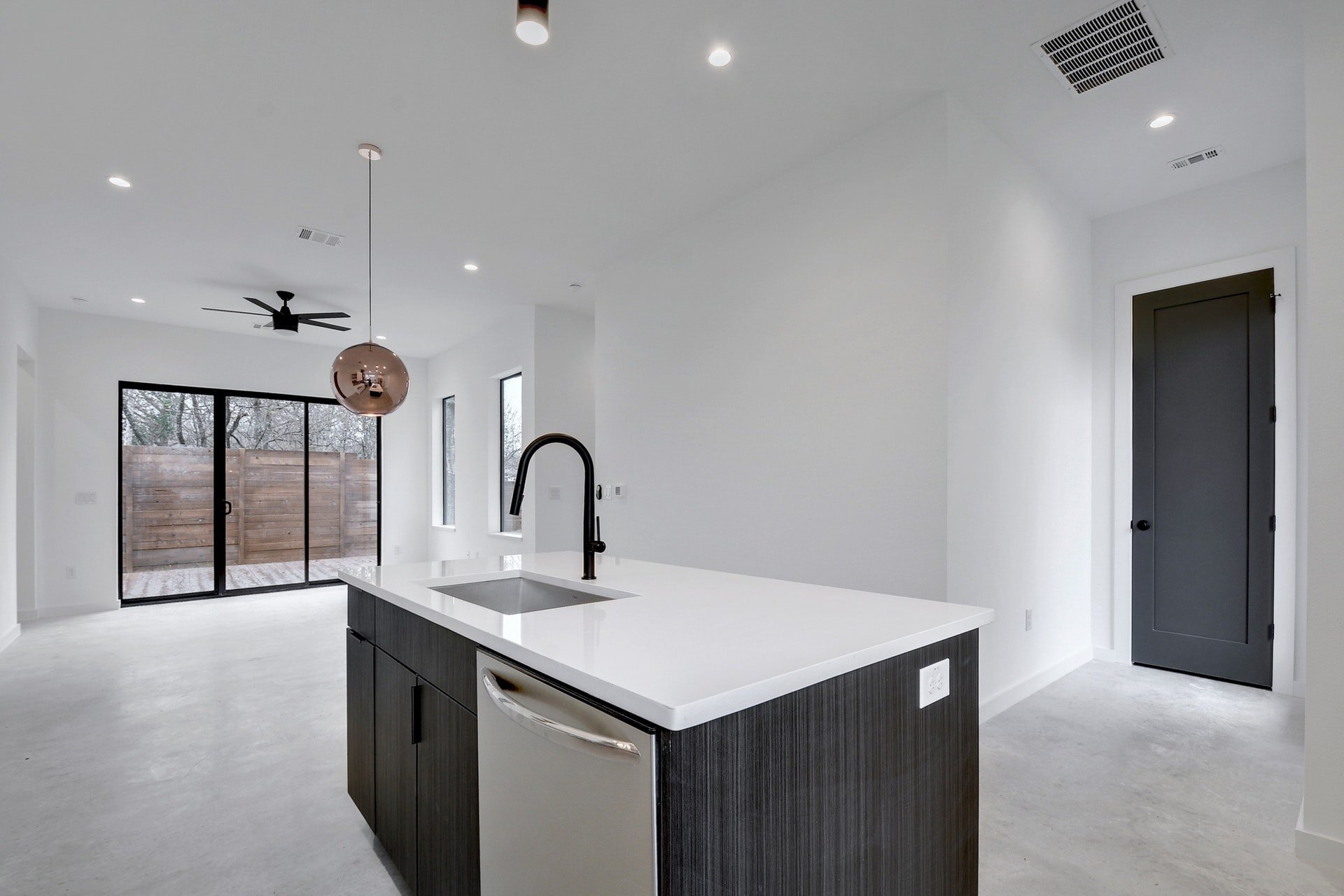 Kitchen island and living area