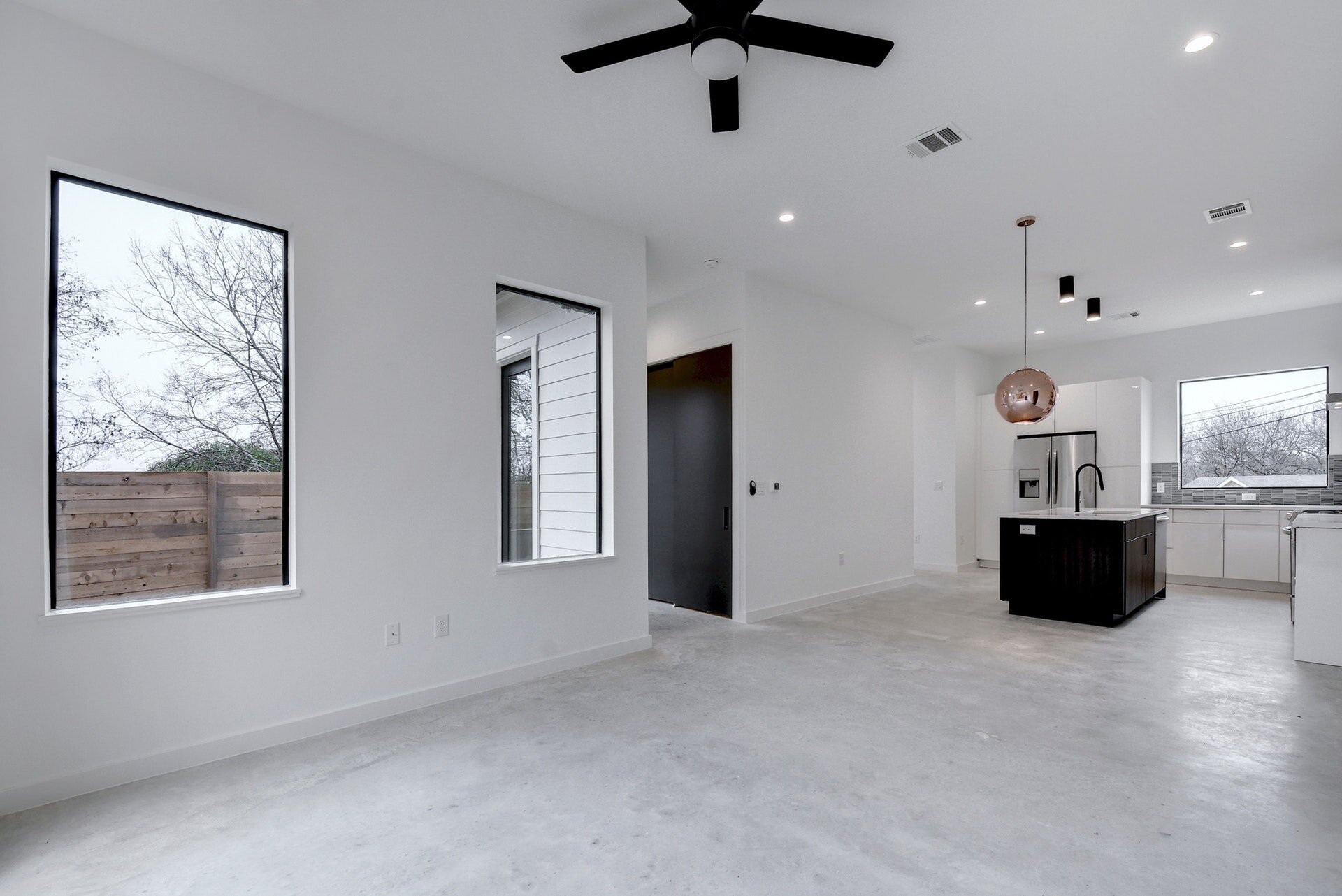 Living area and kitchen