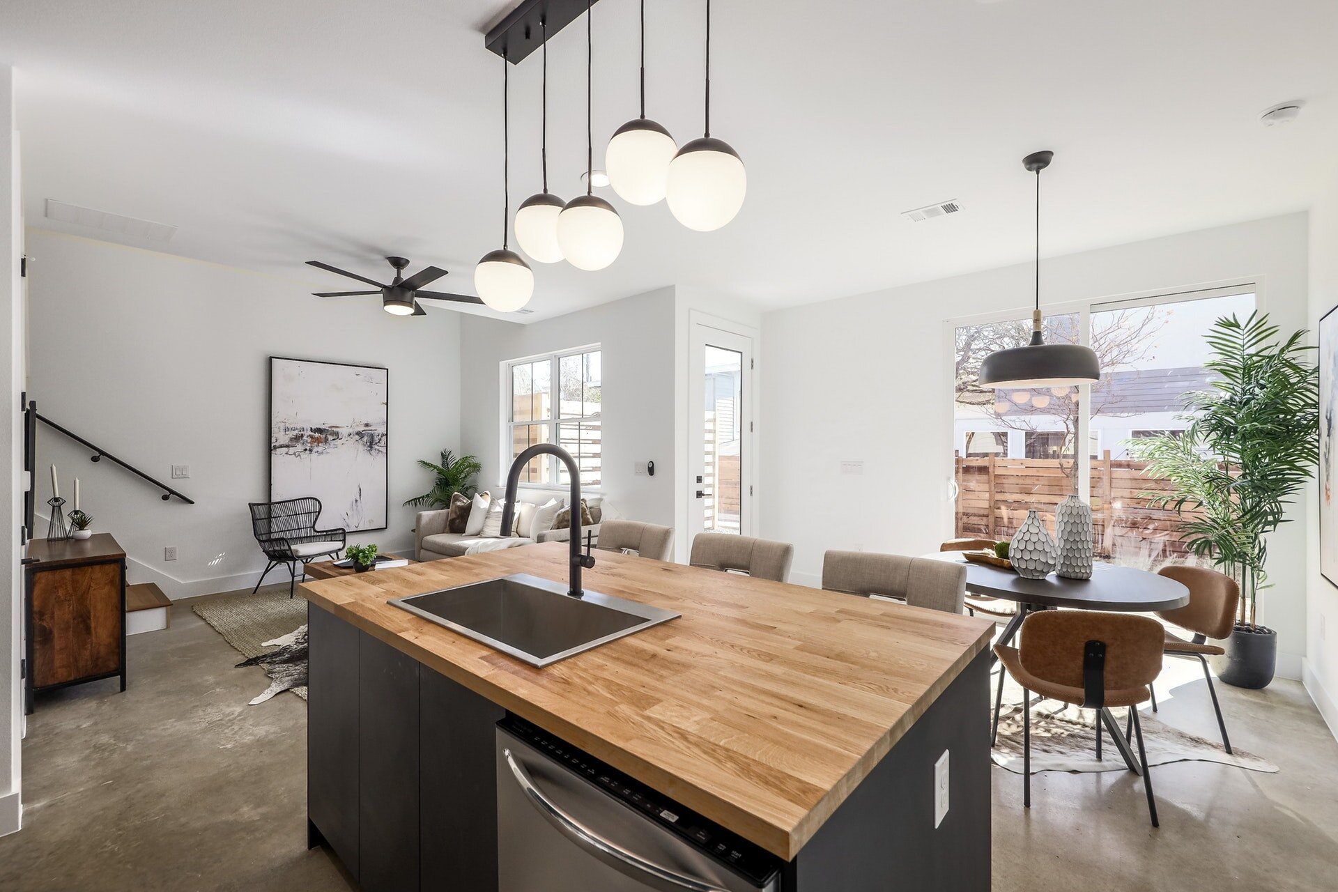 Kitchen open to the dining area and living area