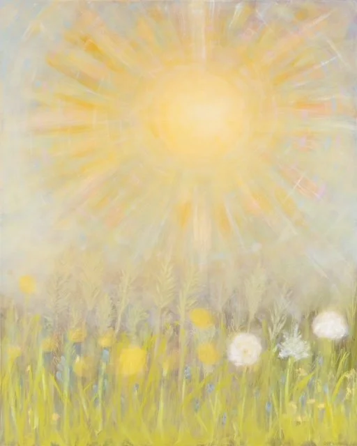  Super Sun Over Wild Flowers, 2024, oil on linen, 53 x 48 inches 