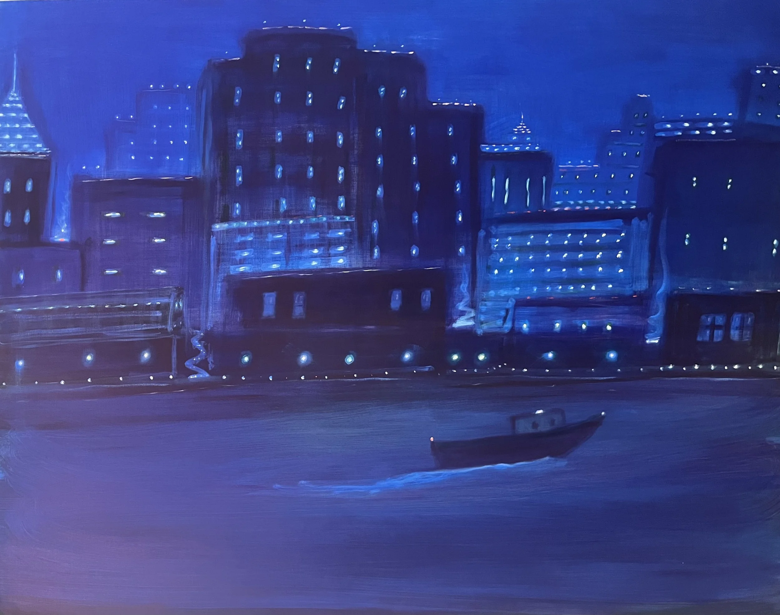   Midnight on the Hudson , 2025, oil on linen, 48 × 60 inches 