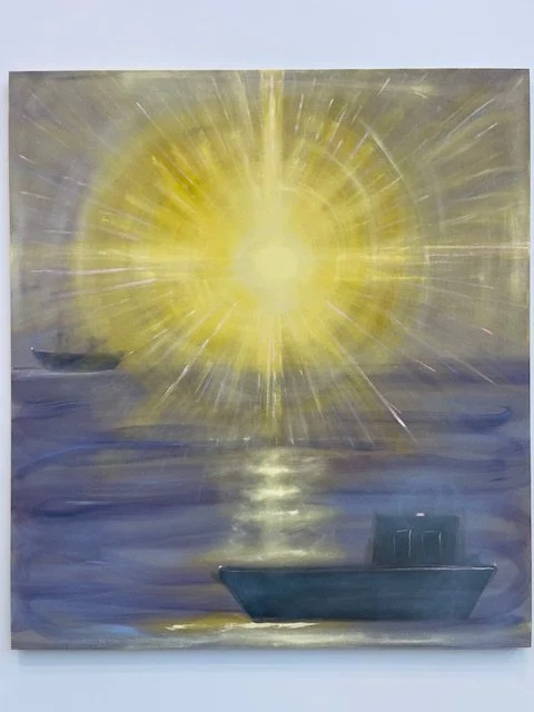   Boat in the Sun , 2024, oil on linen, 70 × 63 inches 
