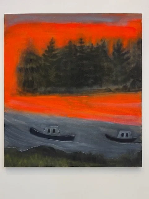   Boat in Red Light , 2024, oil on linen, 70 × 63 inches 