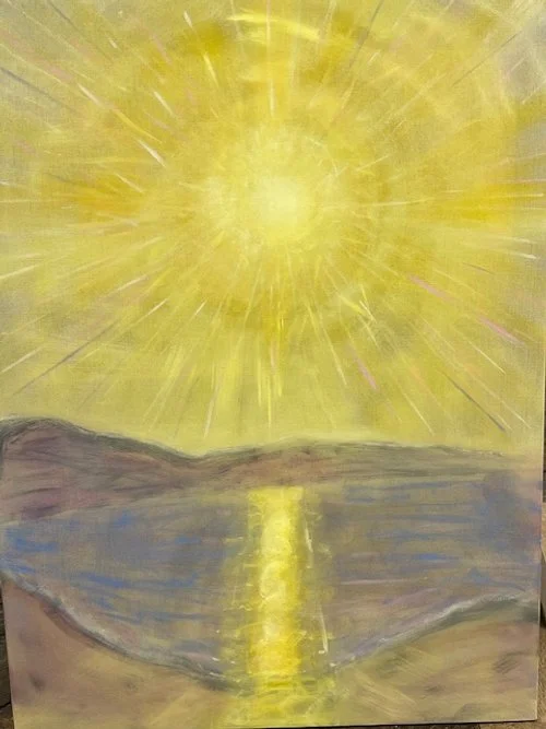   Sun over Beach , 2025, oil on linen, 36 × 30 inches 