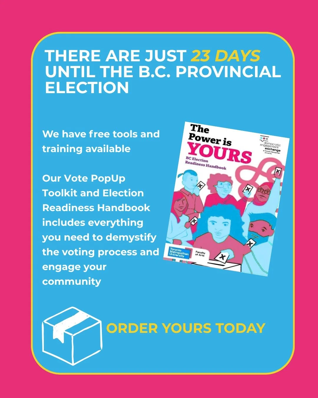 👻 Spooky: Realizing its October 1 and B.C. provincial election day is only 23 days away (!!)

🎃 Less spooky: Free tools and training to help you engage your community.

Visit the link in our bio to register for training on October 5th and order you