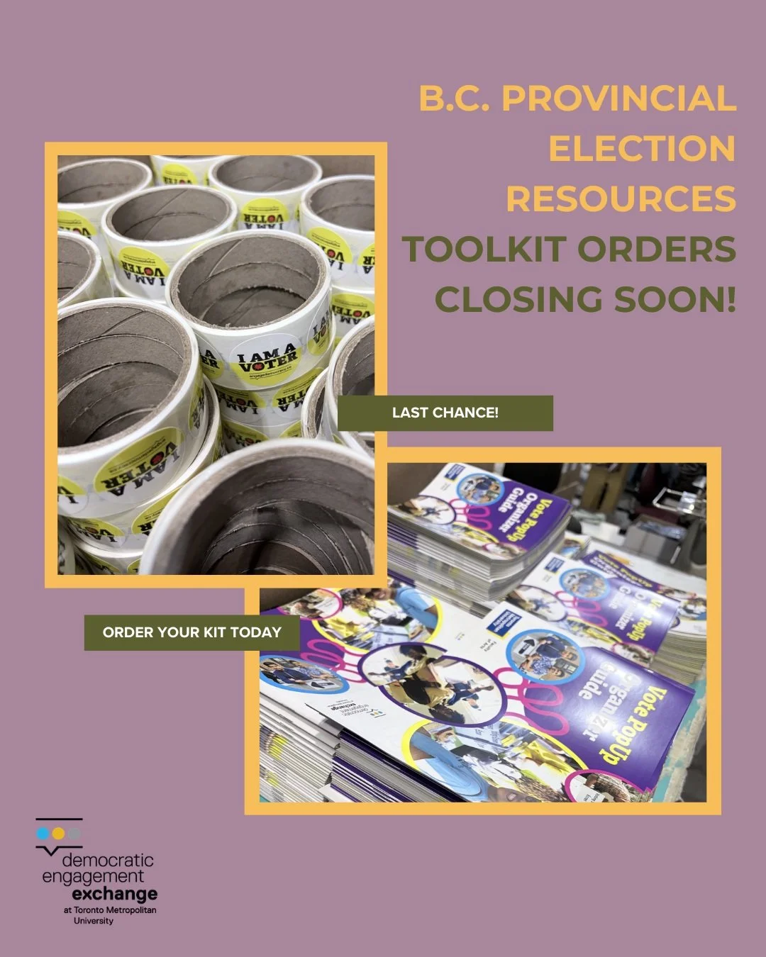 📣 B.C., time is running out!

Orders for our free Provincial Election Vote PopUp Toolkits are closing soon. Get yours ASAP.

🔗 Order now via the link in our bio.