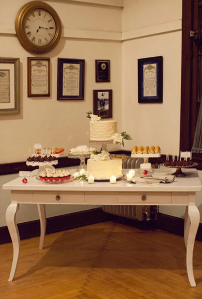Classic Vintage White Wedding Cake Table with Red Rose Accents