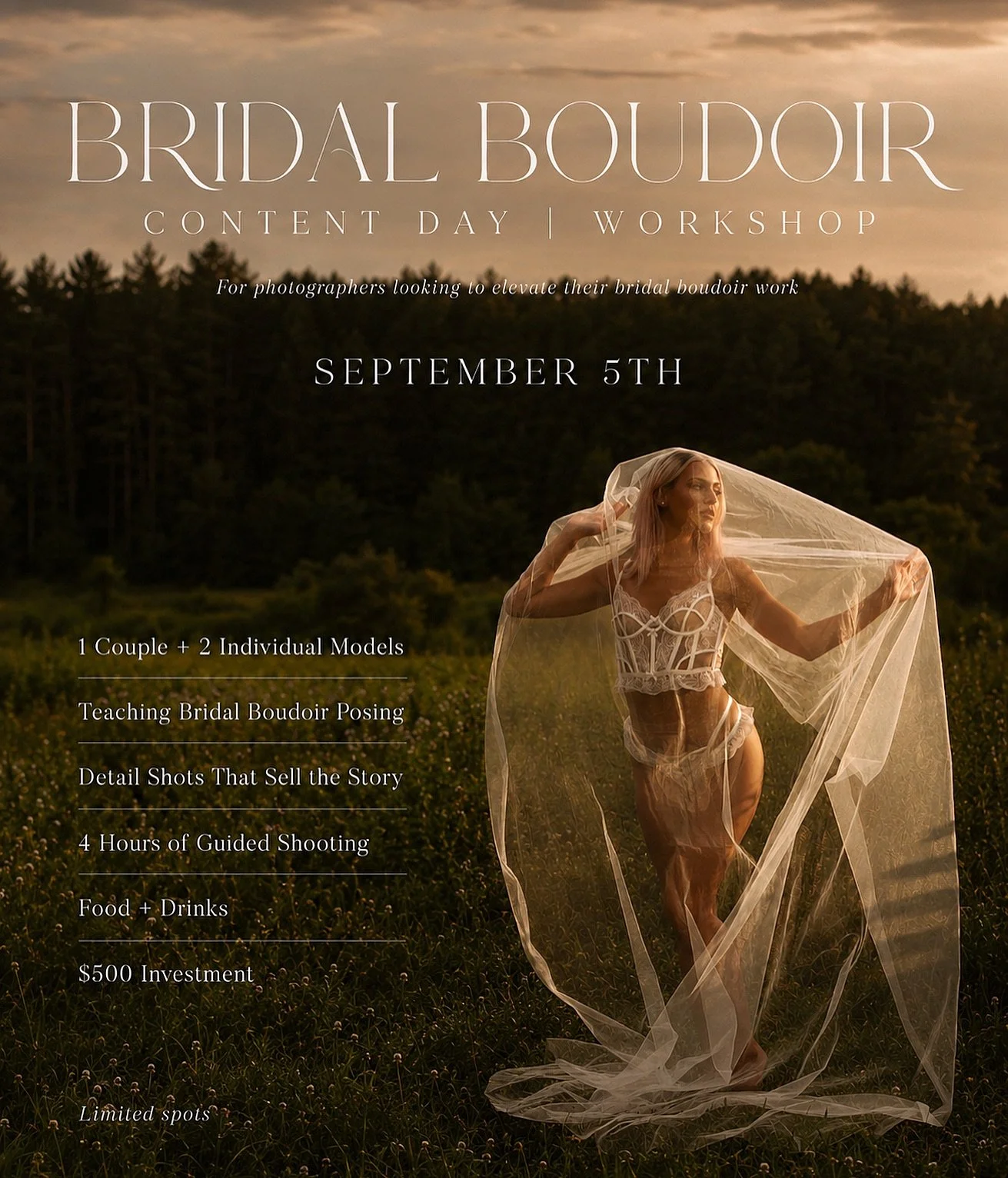 Boston + New England photographers &mdash; I&rsquo;m hosting a bridal boudoir content day | workshop on September 5th for anyone looking to elevate their portfolio and get more confident photographing brides in a way that feels romantic, intentional,