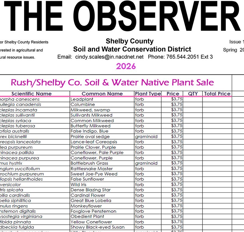 Shelby County Soil &amp; Water Conservation District: Plant Order / Spring Observer