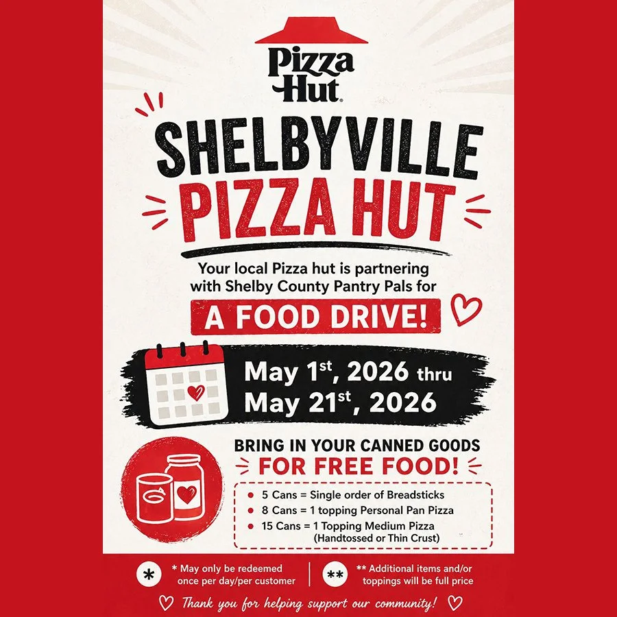 Shelby County Pantry Pals: Pizza Hut Food Drive (May 1- 21) 
