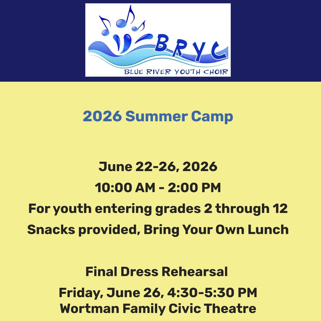 Blue River Youth Choir: Summer Camp (June 22-26)