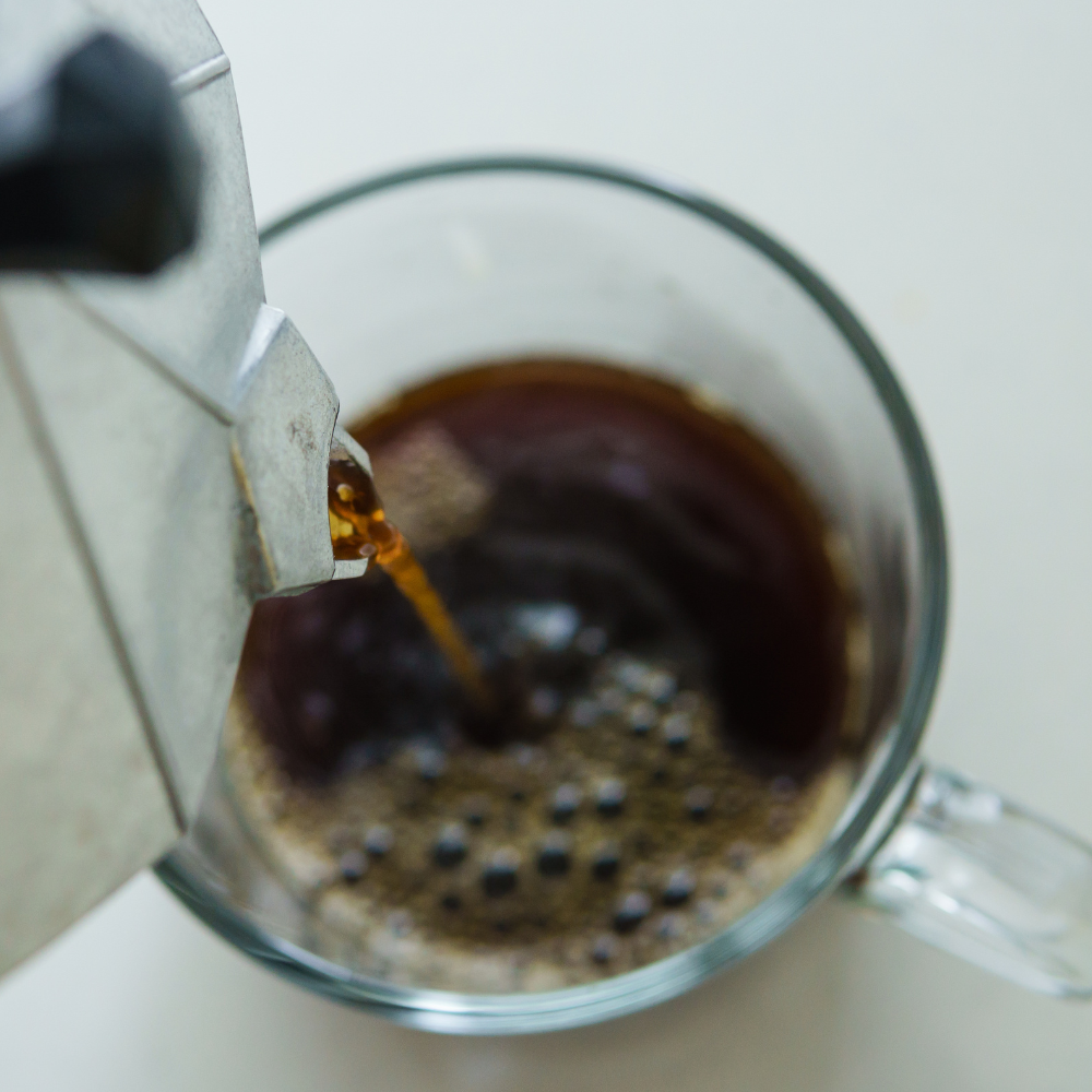Freshly brewed espresso for making a homemade iced latte recipe