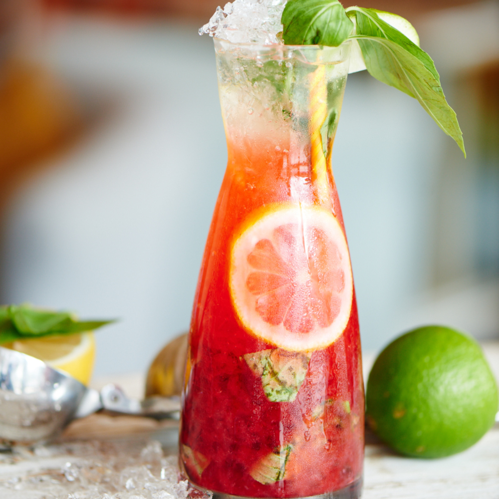 Raspberry basil lemon detox water infused for glowing, clearer skin and hydration