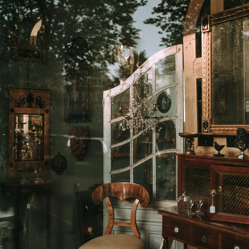 Antique shopping in Rouen France with vintage decor, porcelain, and historic shop interiors