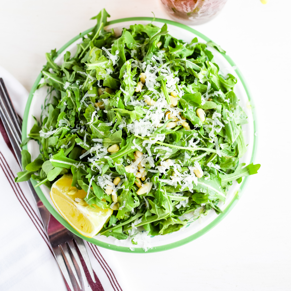 Bright green arugula lightly tossed with homemade anchovy vinaigrette.