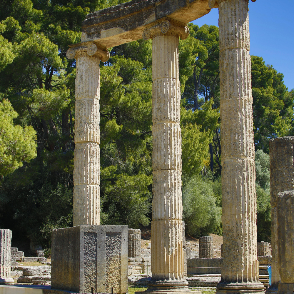 Ancient ruins and temples at Olympia, birthplace of the Olympic Games.