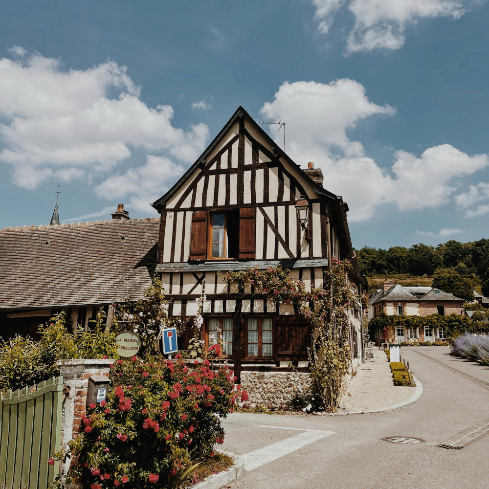Colorful half timbered houses during a France road trip.