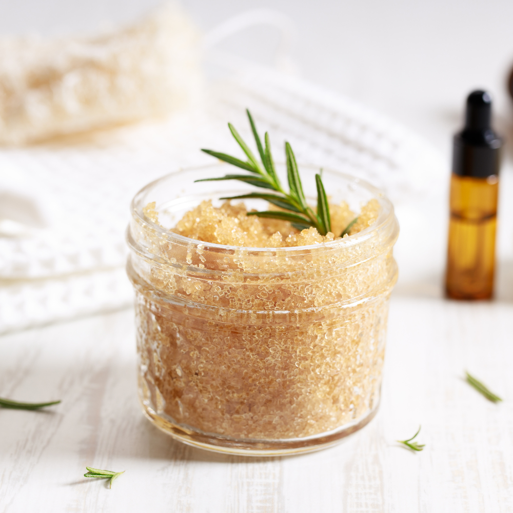DIY sugar scrub recipe made with natural ingredients for glowing skin