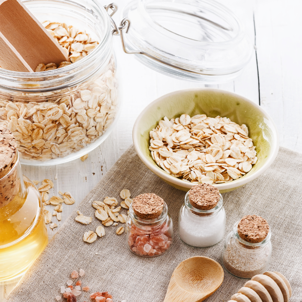 Natural ingredients used to make a homemade oatmeal face mask