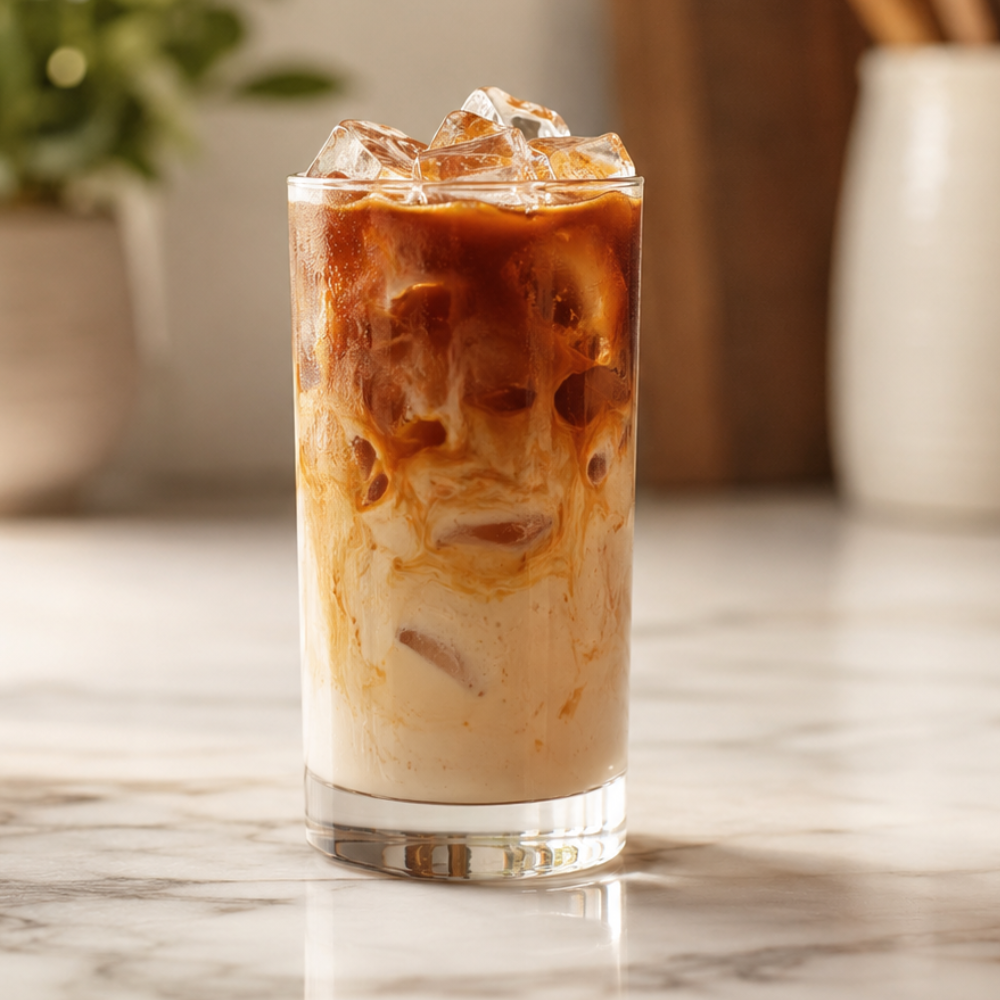 Dirty horchata iced coffee made with homemade cinnamon horchata and espresso
