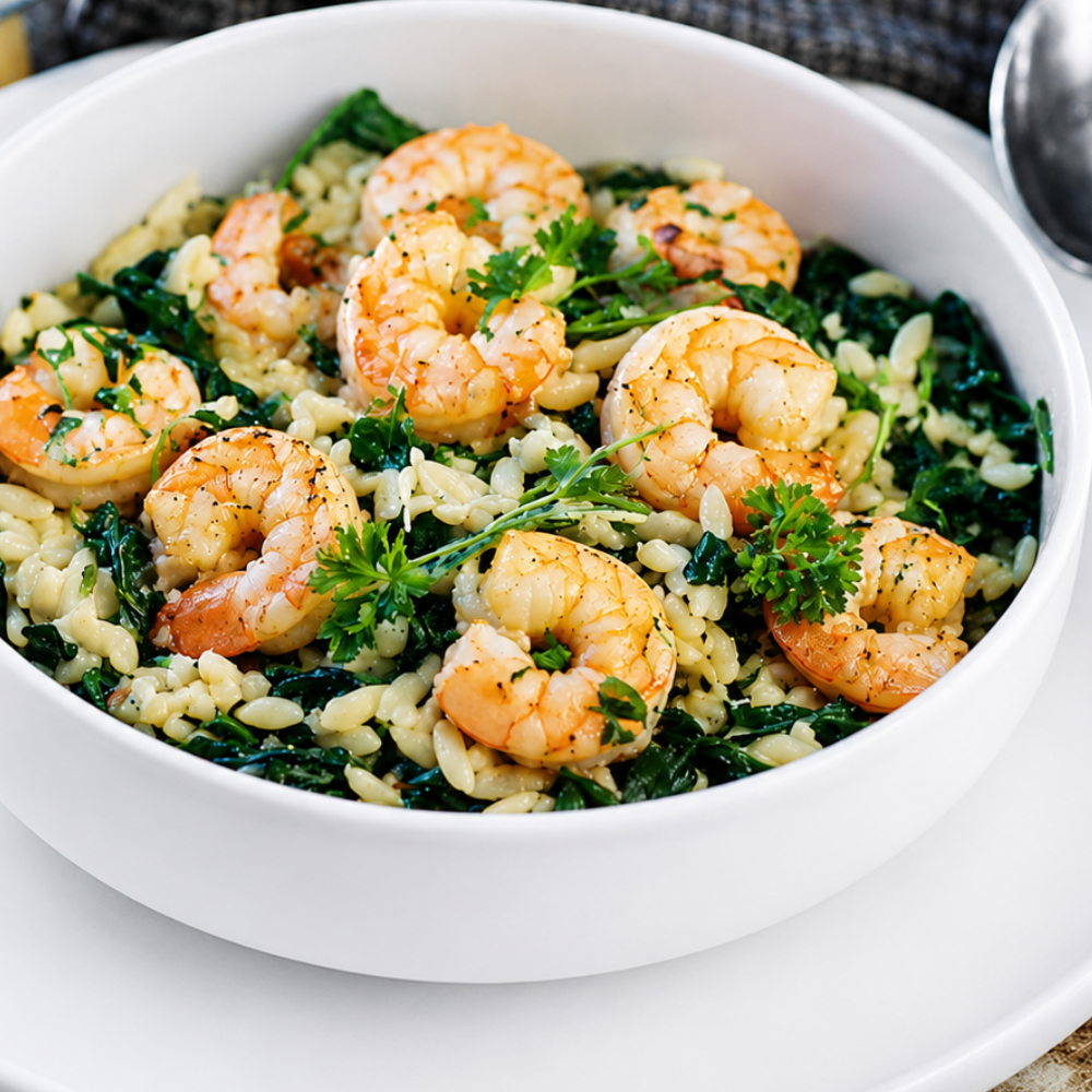 Shrimp and Orzo Recipe with Lemon, Spinach &amp; Feta