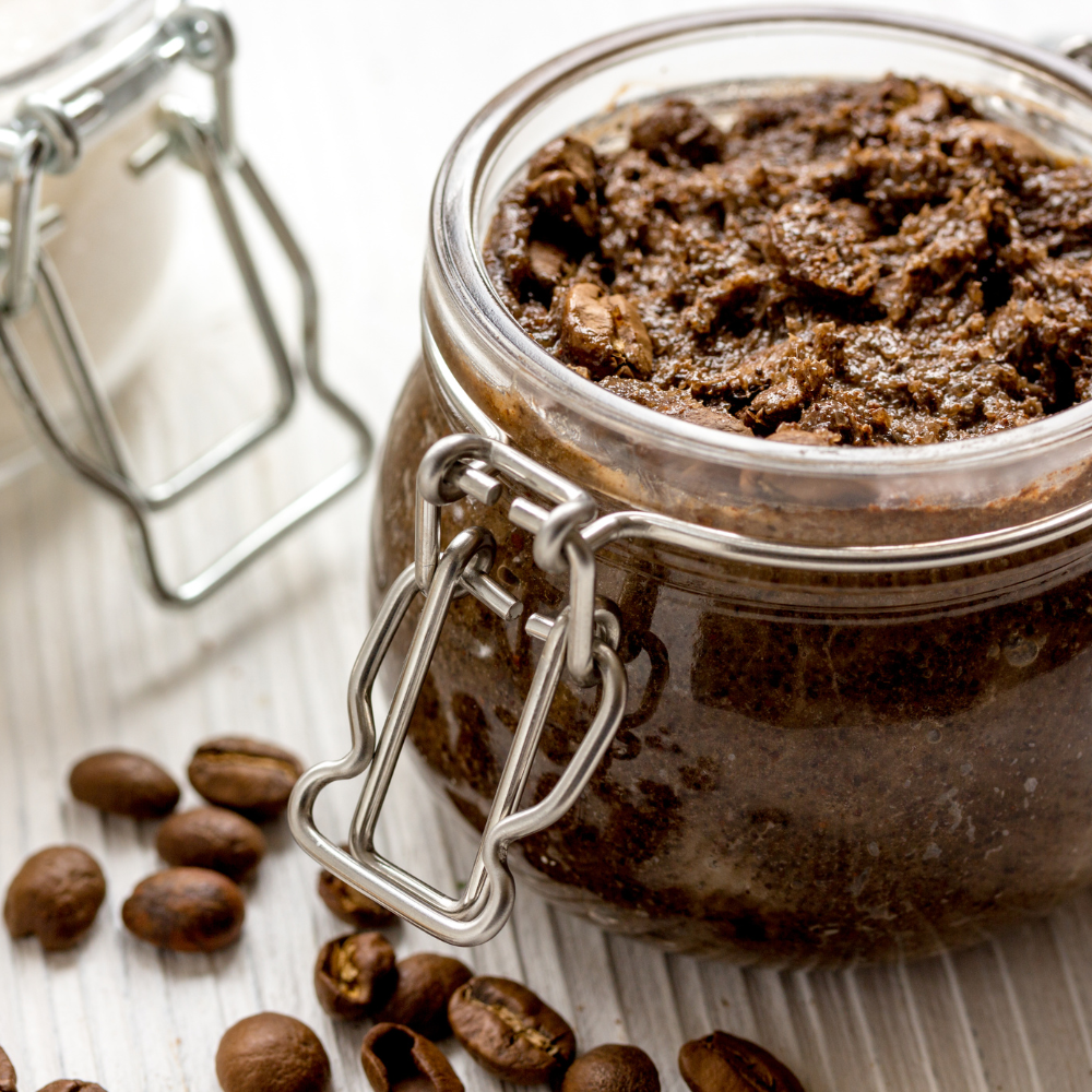 Homemade coffee body scrub made with simple kitchen ingredients