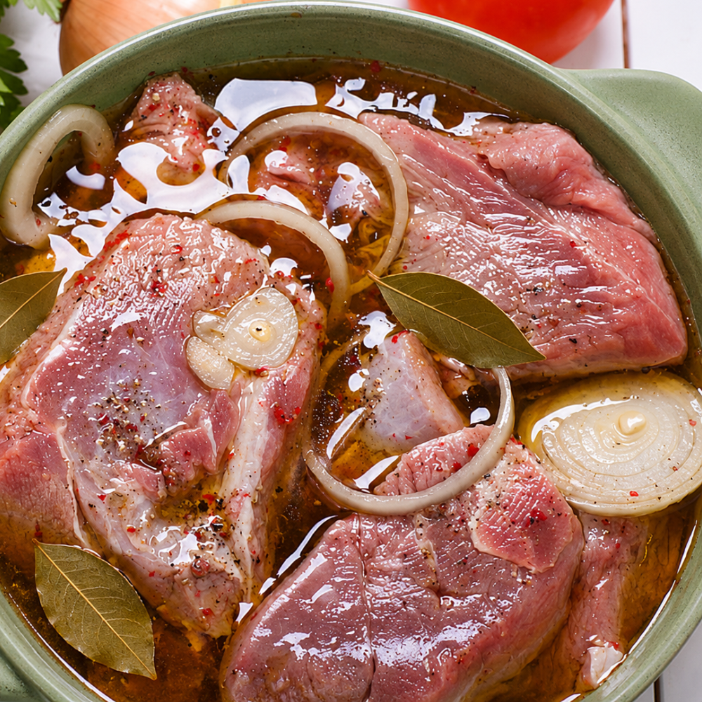 Beef simmering with onions, bay leaves, and parsley to create flavorful broth for ropa vieja.