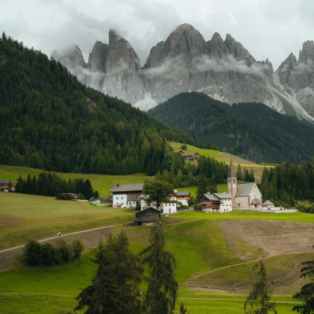 Dramatic Dolomites mountain landscape along a scenic northern Italy road trip route.
