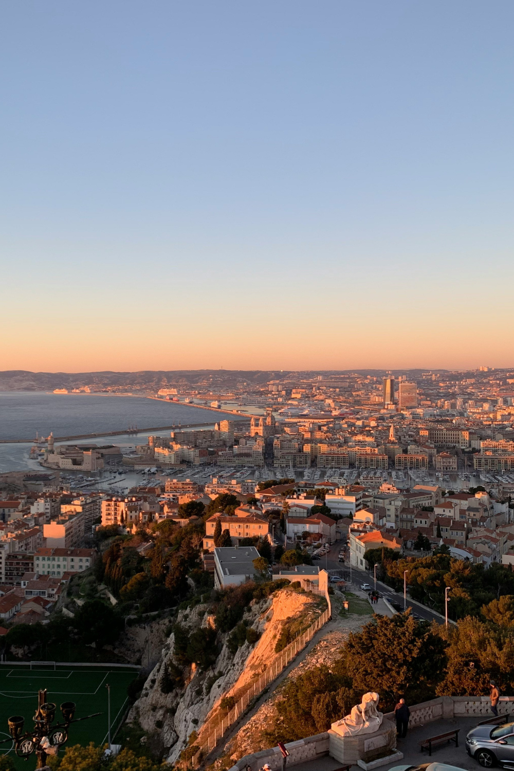 Panoramic view of Marseille city and Mediterranean coastline in southern France