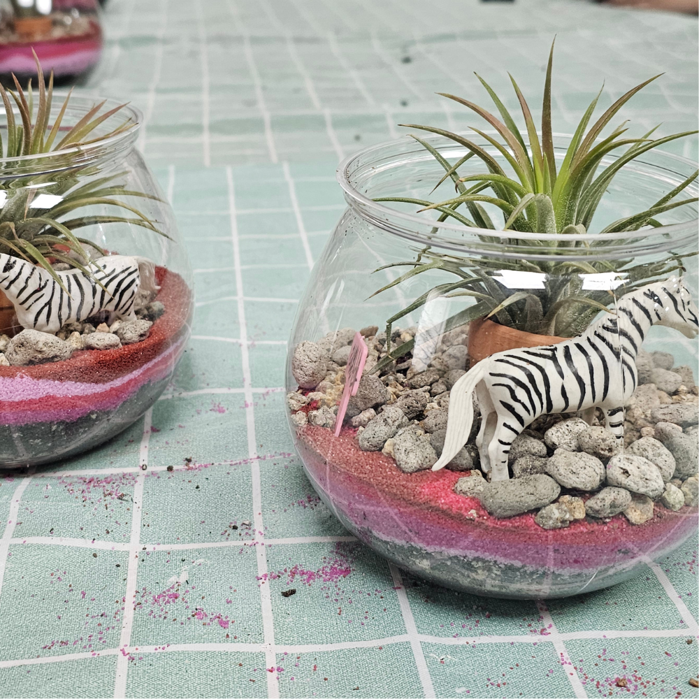DIY herbal planting station with basil, mint, and rosemary in small pots for an indoor kitchen garden gift
