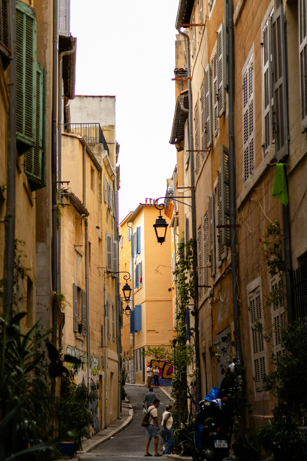 Colorful streets and historic buildings in Le Panier neighborhood in Marseille, France