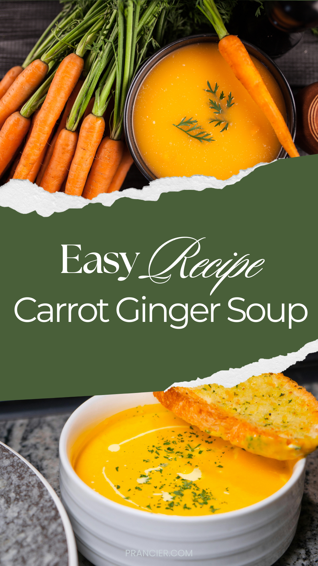 bowl with warm, creamy carrot ginger soup.