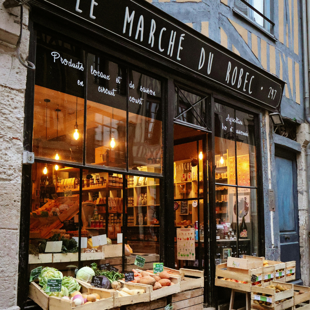 Local food market in Rouen France with fresh produce