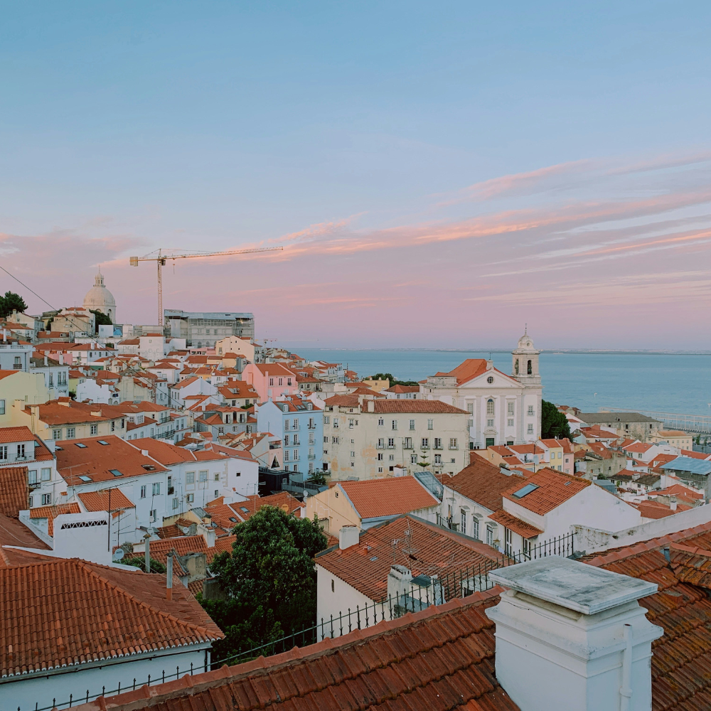 City view of Lisbon promenade, during a spring March day